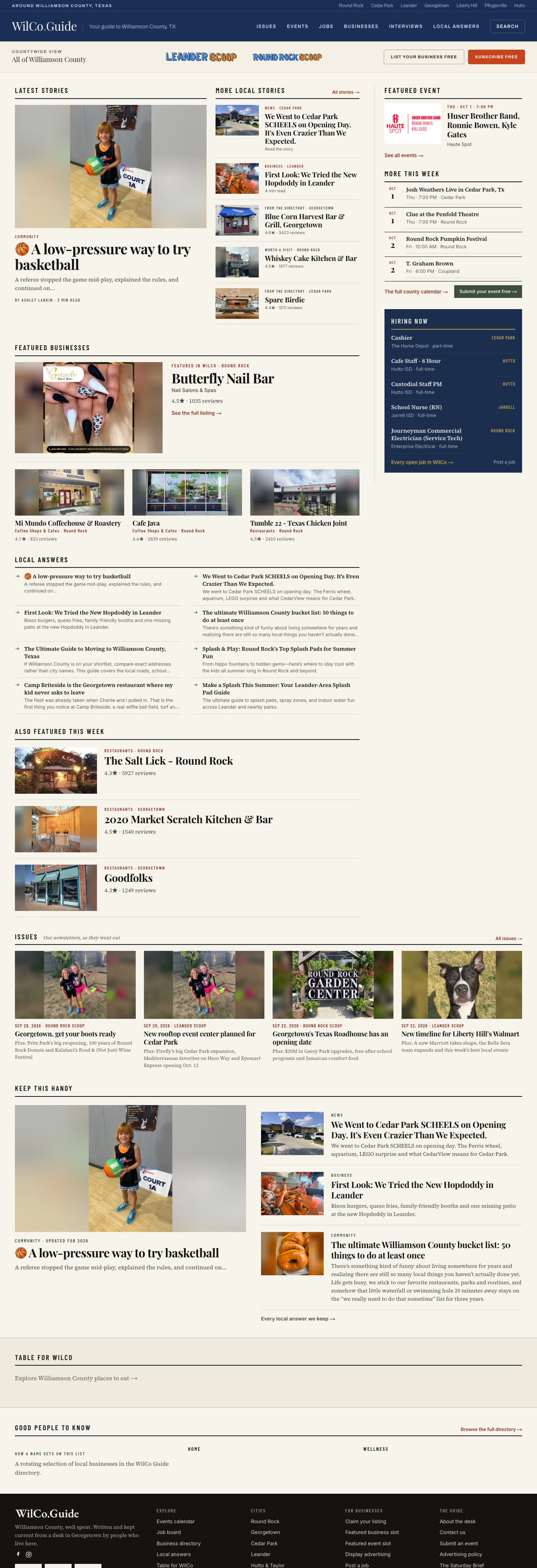 The WilCo Guide homepage, one of our local publications, running on larkfeed
