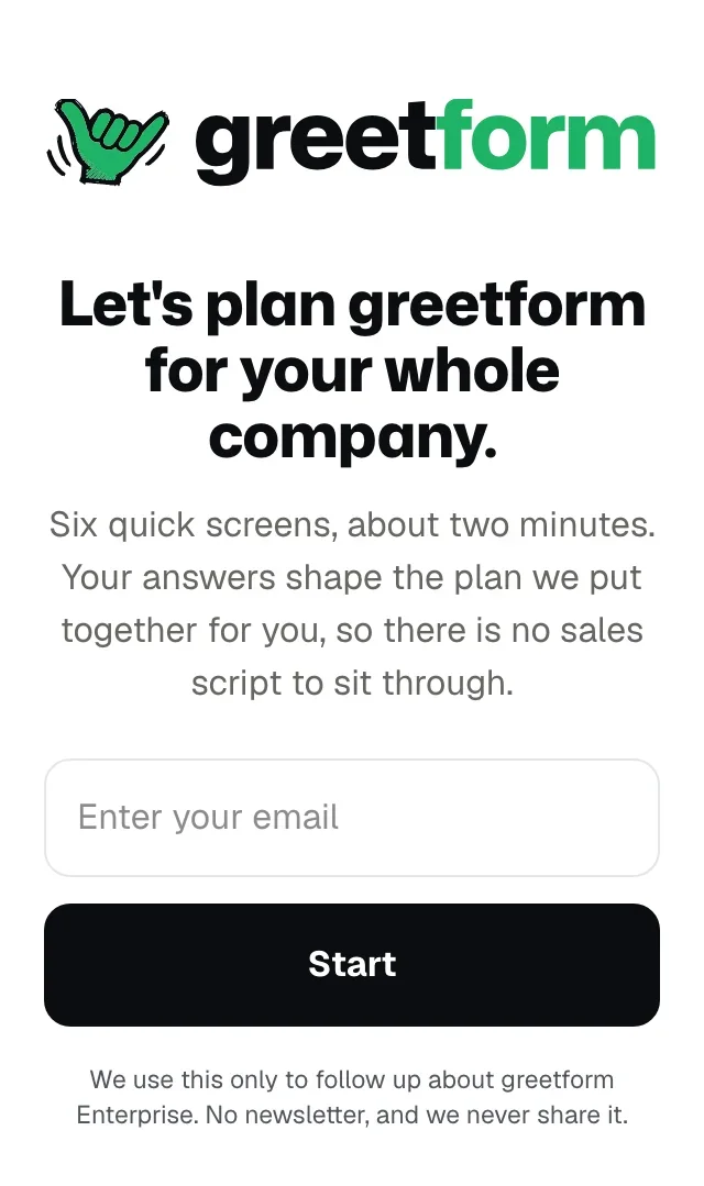 The greetform Enterprise form, a real greetform